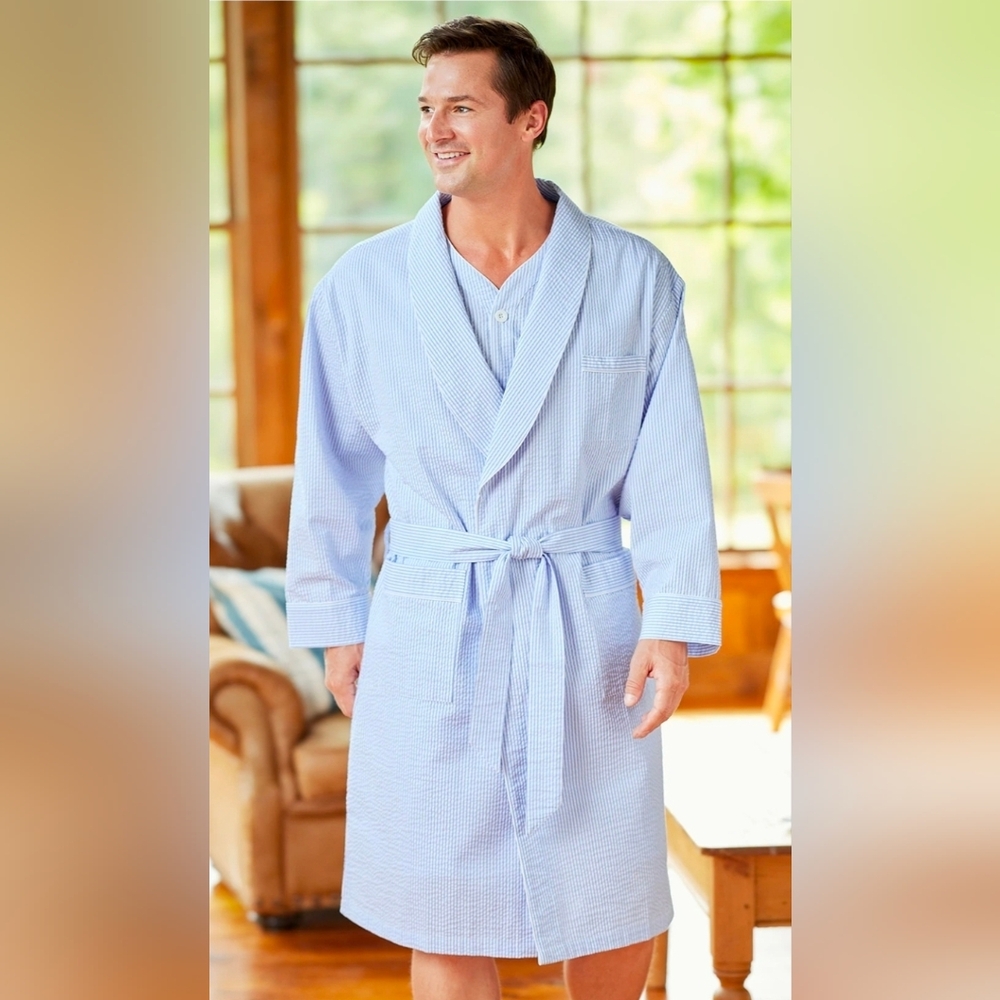 Men's Classic Stripe Cotton Seersucker Robe